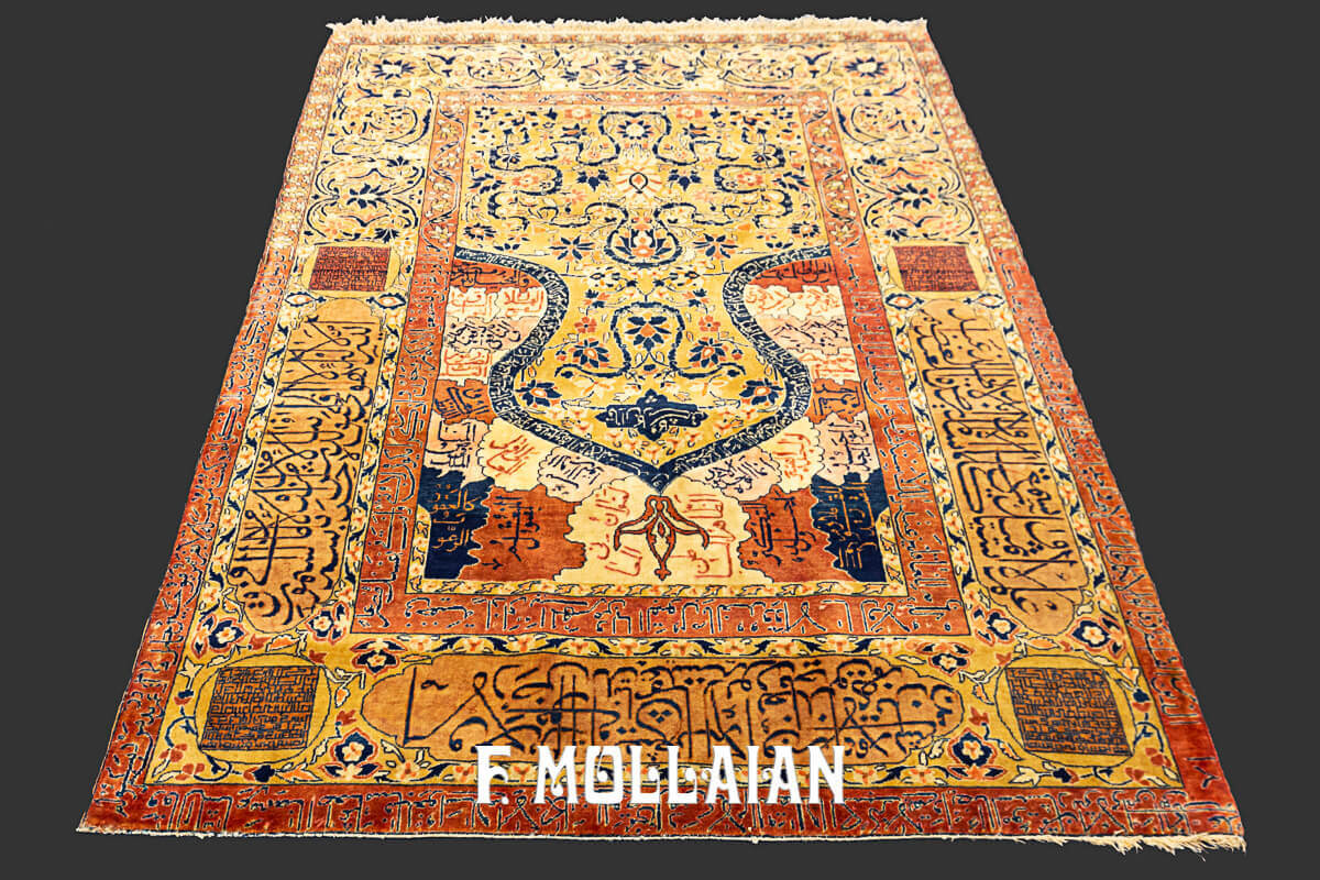 Antique Signed « Ghazan » Persian Kashan (Manchester Wool) « Prayer » Rug n°:629039